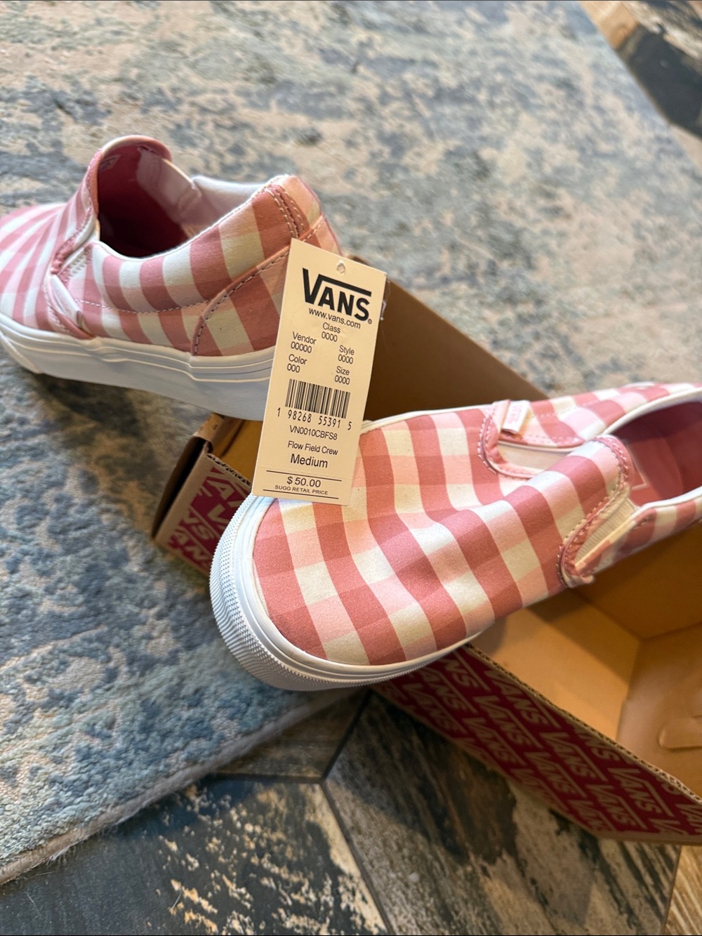 Vans Pink & White Gingham Classic Slip-On Sneakers